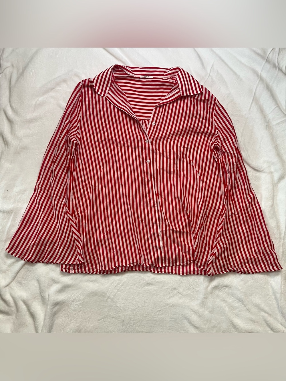 Tularosa Women's Red/White Striped Button Up Bell Sleeve Blouse Small
